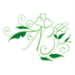 "Elegant Green Floral Design with Swirls and Leaves Forming Artistic Monogram &ndash; Nature-Inspired Botanical Art Illustration for Decoration"