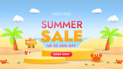 Summer Sale Advertisement With Beach Elements and Discount Offer