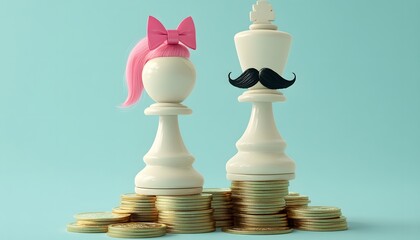 A whimsical representation of gender roles and financial status.