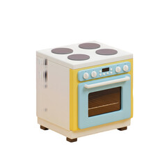 Obraz premium Pastel-colored electric stove and oven, perfect for a modern kitchen. 3d rendering isolated on white background. Cartoon plastic style