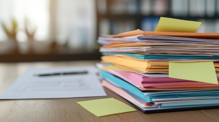 Organizing office papers and files modern workspace photo bright environment close-up view efficiency and productivity concept