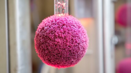 floating in transparent bioreactor with glowing fluid