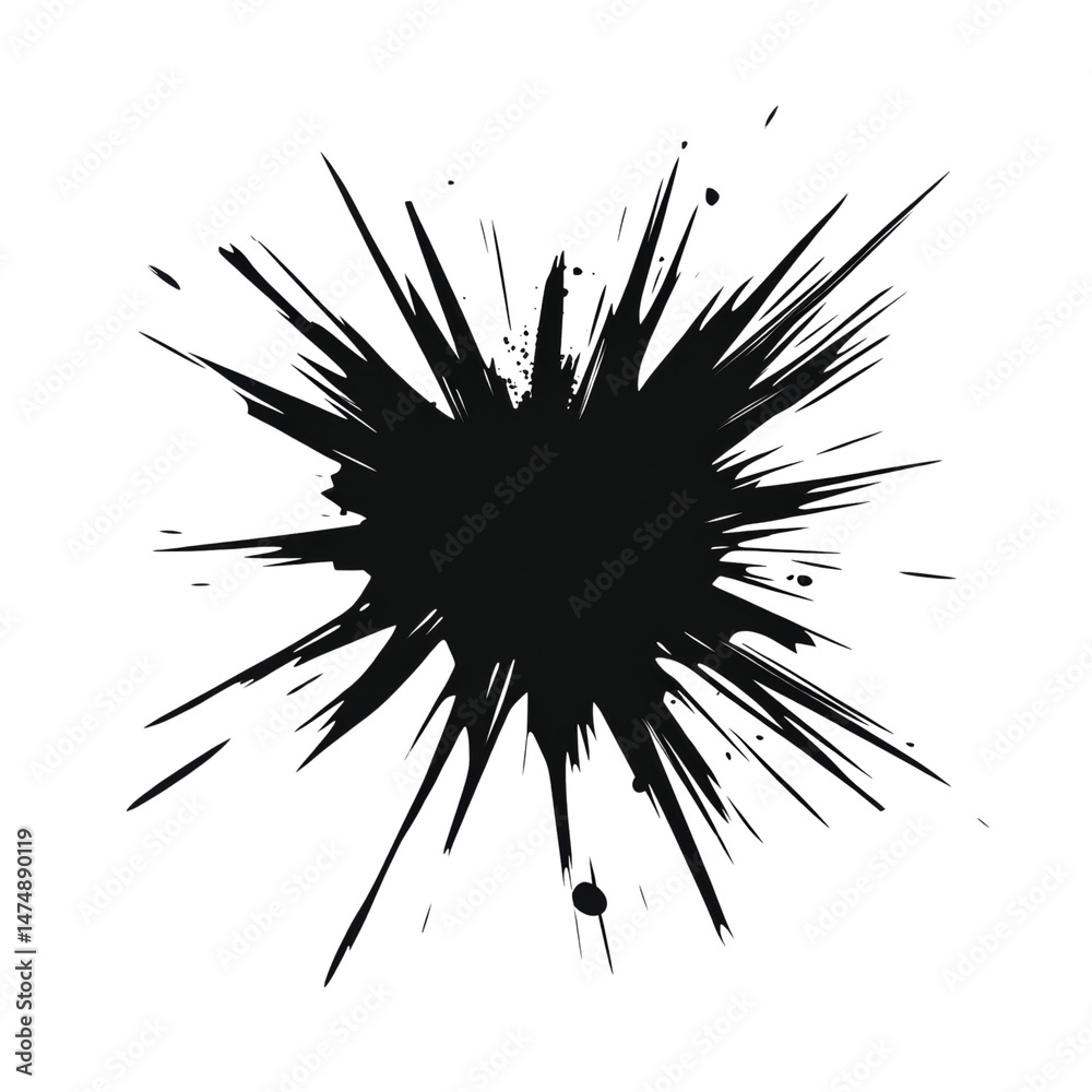 Poster abstract black ink splatter on white background for graphic design elements