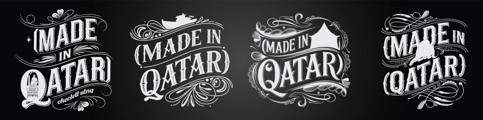 Qatar Typography with Flags, Nations and School Chalkboard Design