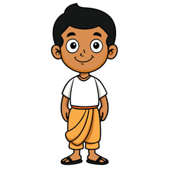 Tamil boy in veshti and shirt smiling, South Indian tradition and youthful cultural pride