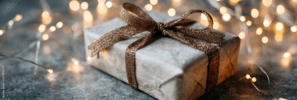 Fototapete Holiday Gift Box Unwrapped With Sparkling Lights Arrayed Around It Creating a Festive Atmosphere