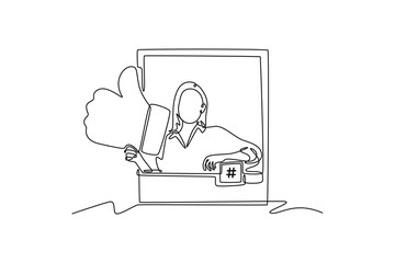  Social media marketing concept. Single line draw design. Vector graphic illustration