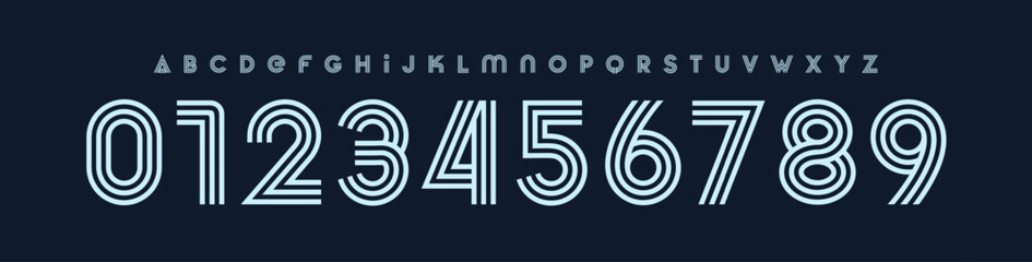 Outline deco typography, striped monoline font, modern linear alphabet, retro logo typeface, geometric artstyle numbers, boutique fashion branding, editorial headline letters. Vector typeset. © artyway