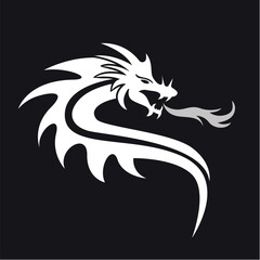 Head dragon flat color logo template with black background