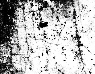 Cracked white paint curling away from black underlayers, forming scattered island-like patterns