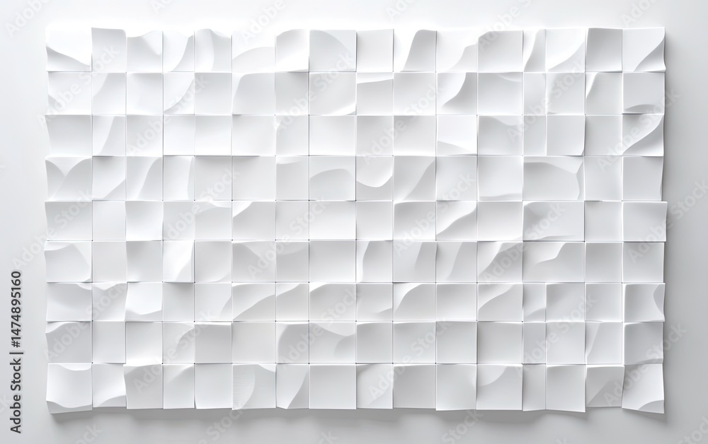 Poster abstract geometric pattern of white squares. the squares are arranged in a grid and have sculpted, u