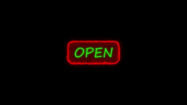 Animation of the words OPEN with a neon effect as a sign of starting a business