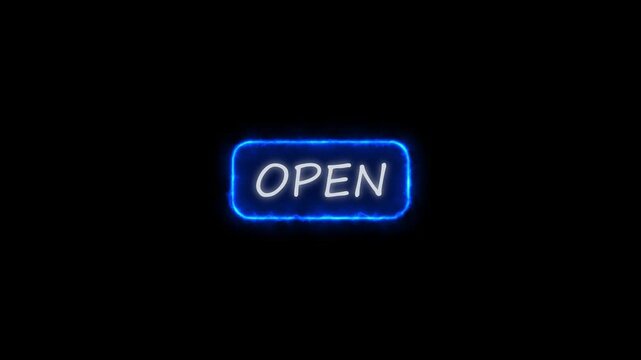 Animation of the words OPEN with a neon effect as a sign of starting a business
