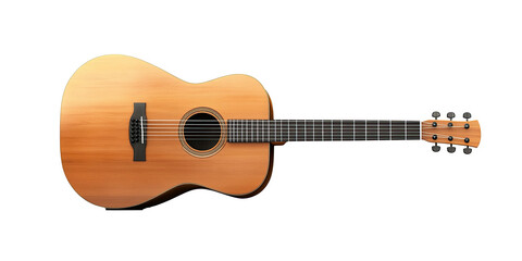 Classic wooden acoustic guitar isolated on white transparent background