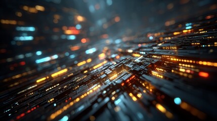 Obraz premium Futuristic Data Stream: An Abstract Representation of High-Tech Connectivity with Vibrant Light Trails and Complex Structures