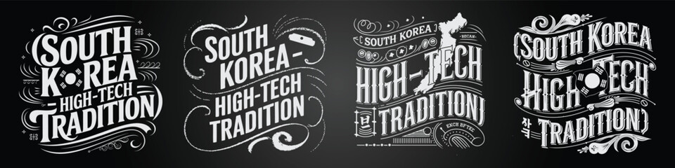 South Korea Vintage Blackboard Illustration Featuring Diverse Education Concepts