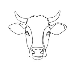 Black Line Cow Head Outline on White