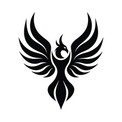 Stylized Black Phoenix Bird Wings Tribal Tattoo Design