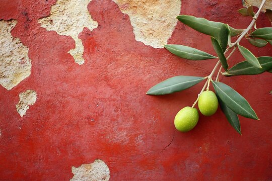 Olives against old red stucco wall - Powered by Adobe