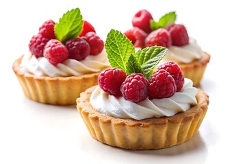Delicious Dessert Tarts with Whipped Cream and Fresh Raspberries
