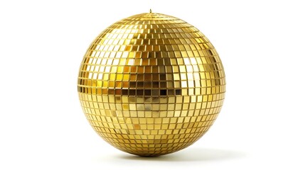 Golden disco ball isolated on white background
