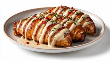 Roasted seafood pieces with creamy sauce