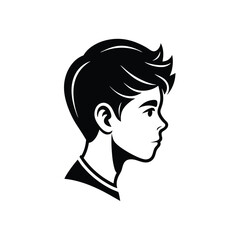 Modern black and white portrait of a young boy depicting a profile view with stylish hair and attentive expression