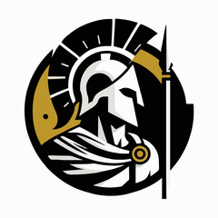 Gold circle shape with spartan helmet and spear