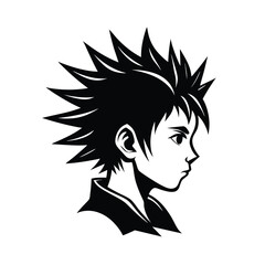 Vector illustration of a young man in profile with spiky hair in a bold black and white minimalist style