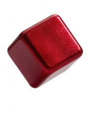 Isolated red geometrical object with chaotic surface textures showcases high fidelity rende against a plain white background, creating a visually striking image. Transparent background PNG