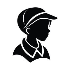 Silhouette illustration of a young boy wearing a cap and collared shirt on a clean white background