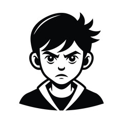 A vector illustration of a young boy with a stern and angry facial expression depicting strong emotion