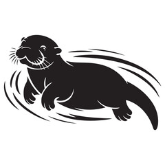 Black silhouette of a sea otter Vector Black silhouette. with white background