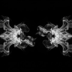 Fototapeta premium Symmetrical ethereal smoke dances across black