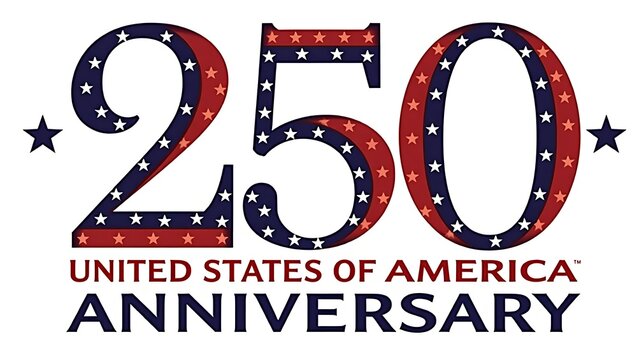 Usa 250th anniversary celebration patriotic banner with bold red white blue stars and text perfect for independence day event poster history tribute or american heritage design