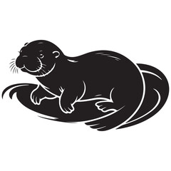 Black silhouette of a sea otter Vector Black silhouette. with white background