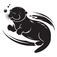 Black silhouette of a sea otter Vector Black silhouette. with white background