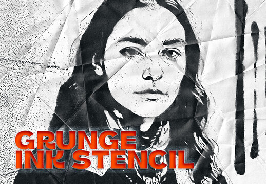 Grunge Ink Stencil Image Effect Mockup