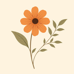 Minimalist Aesthetic Illustration of an Orange Flower with Leaves