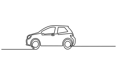 Continuous one line drawing of car vector icon, Abstract small car in continuous line art drawing style. Minimalist black linear sketch vector illustration Line Continuous Line Drawing background.
