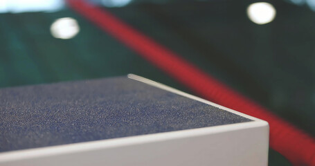 Swimming Pool Launch Pad, selective focus and close up on it with pool in the background.