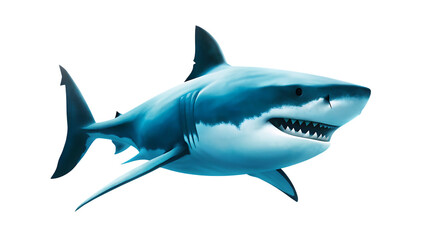Obraz premium A shark with jaws swimming isolated on white background PNG