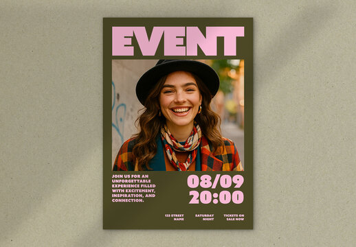 Bold Poster Layout with Green and Pink Accents