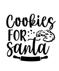 cookies for santa, handwritten text, cursive font, black and white, festive, holiday, winter, Christmas, typography
