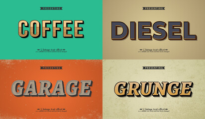 Vintage retro editable 3d vector text effect bundle. Retro, classic, old school typography with bold, grunge, and decorative styles for posters and retro branding.