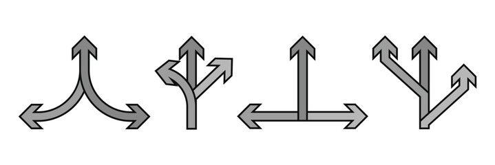 Choice Between Three Roads Arrow Icon Vector Symbol Set for Decision and Directional Designs