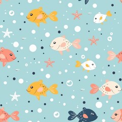 Fototapeta premium seamless minimal doodle pattern of abstract sea creatures and coral shapes, soft beige and aqua color palette