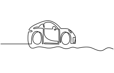 Continuous one line drawing of car vector icon, Abstract small car in continuous line art drawing style. Minimalist black linear sketch vector illustration Line Continuous Line Drawing background.