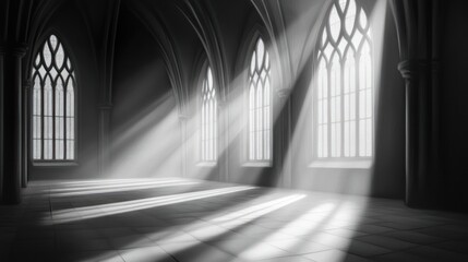 Sunbeams Illuminating Gothic Cathedral Interior