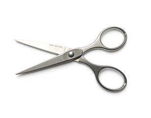 Open Silver Scissors on White Background